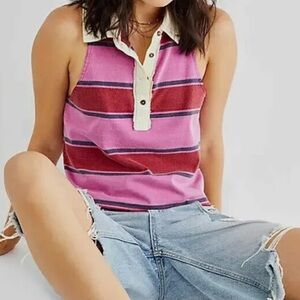 Free People Pink and Red Striped Tank Top